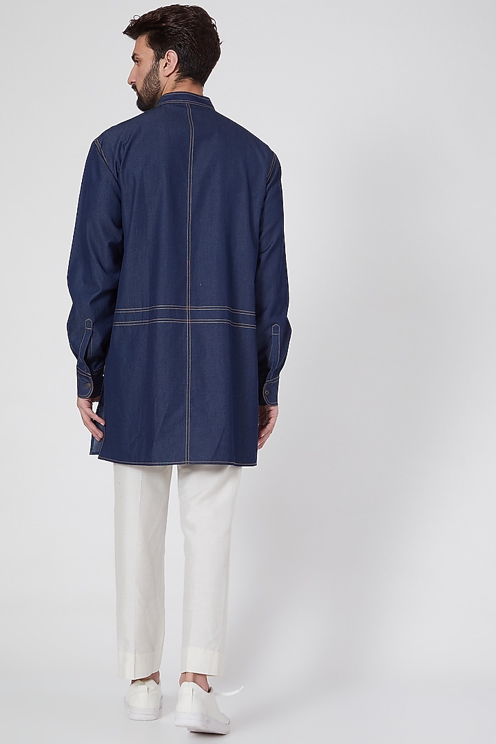 Cobalt Blue Denim Kurta by Ravi Bajaj at Pernia's Pop Up Shop