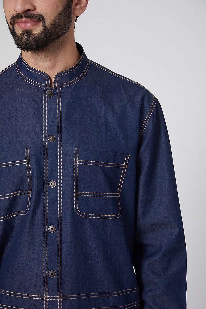 Cobalt Blue Denim Kurta by Ravi Bajaj at Pernia's Pop Up Shop
