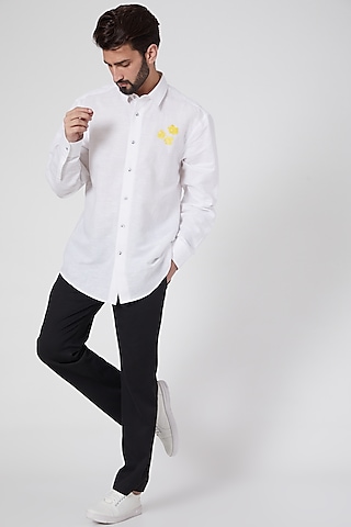 White Hand Painted Shirt by Ravi Bajaj