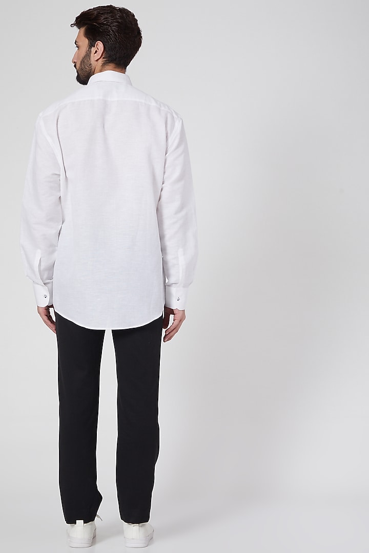 White Hand Painted Party Wear Shirt by Ravi Bajaj at Pernia's Pop Up Shop