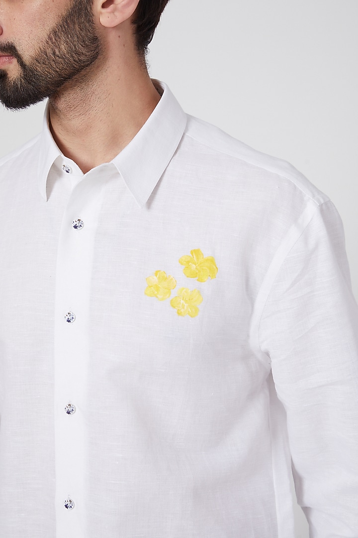 White Hand Painted Party Wear Shirt by Ravi Bajaj at Pernia's Pop Up Shop