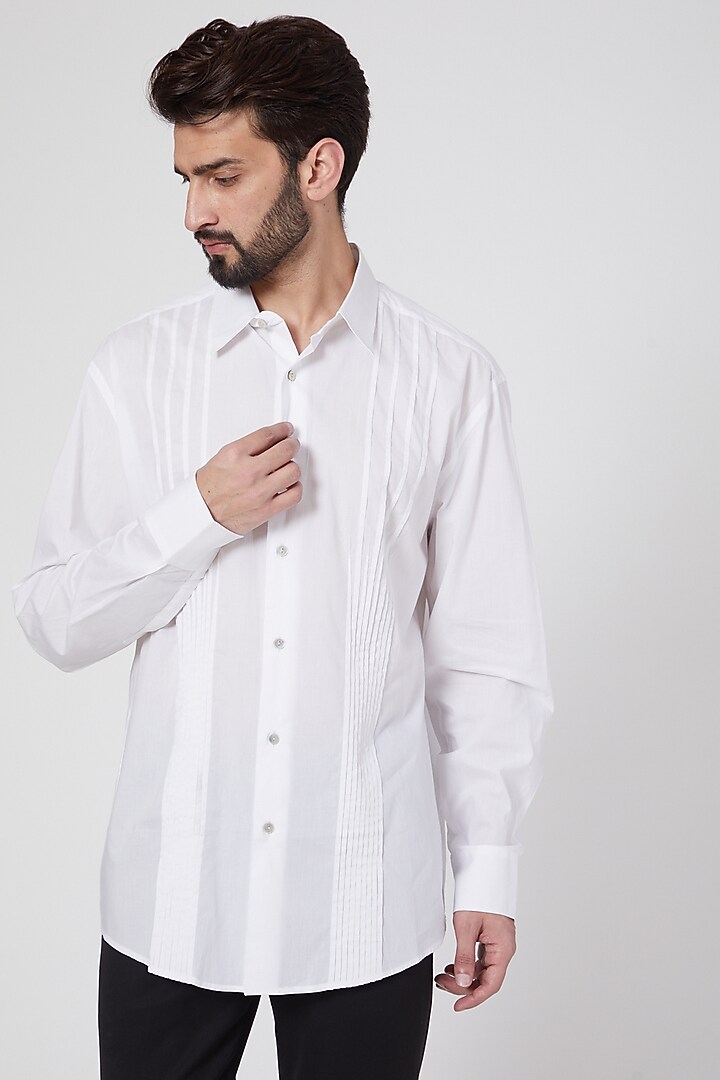 White Cotton Party Wear Shirt by Ravi Bajaj at Pernia's Pop Up Shop