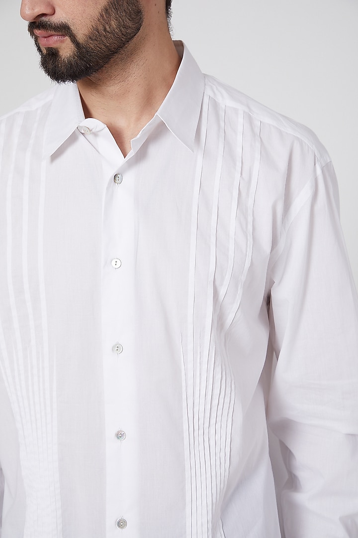 White Cotton Party Wear Shirt by Ravi Bajaj at Pernia's Pop Up Shop