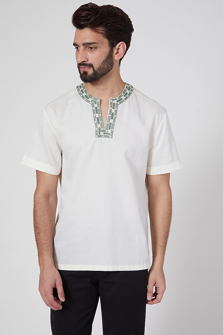 Lemon Embroidered Party Wear Shirt by Ravi Bajaj at Pernia's Pop Up Shop