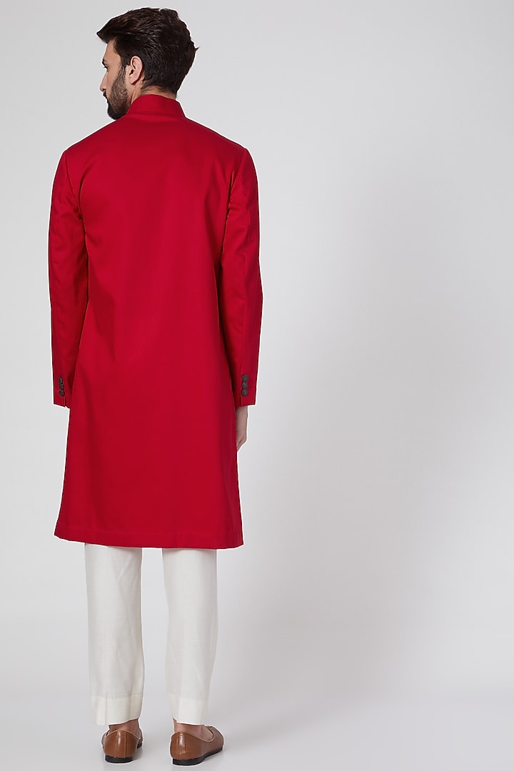 Red Cotton Formal Kurta by Ravi Bajaj at Pernia's Pop Up Shop