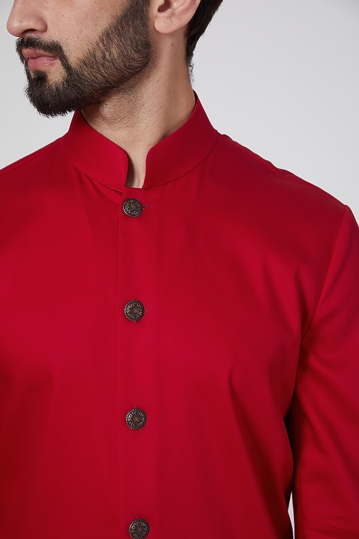 Red Cotton Formal Kurta by Ravi Bajaj at Pernia's Pop Up Shop