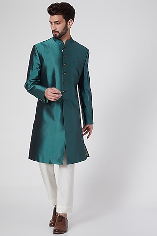 Emerald Green Viscose Sherwani by Ravi Bajaj