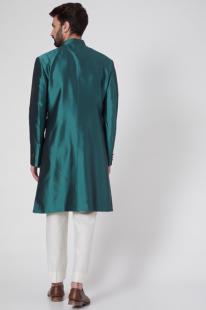 Emerald Green Viscose Groom Sherwani by Ravi Bajaj at Pernia's Pop Up Shop
