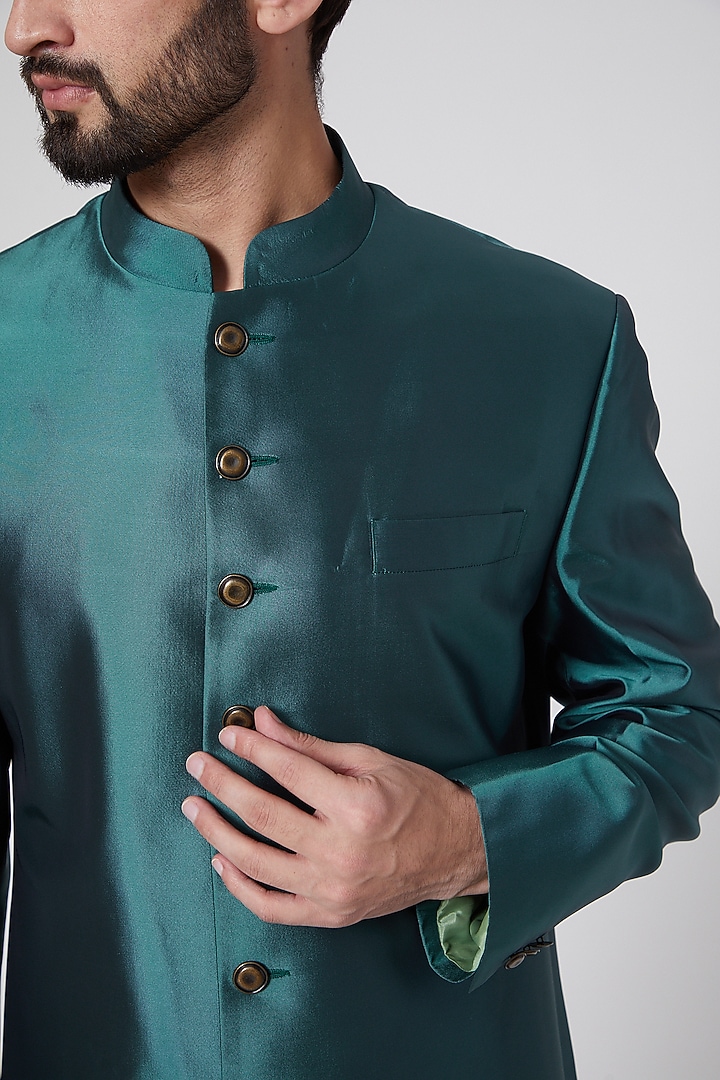 Emerald Green Viscose Groom Sherwani by Ravi Bajaj at Pernia's Pop Up Shop