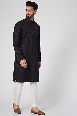 Black Silk Achkan Kurta by Ravi Bajaj