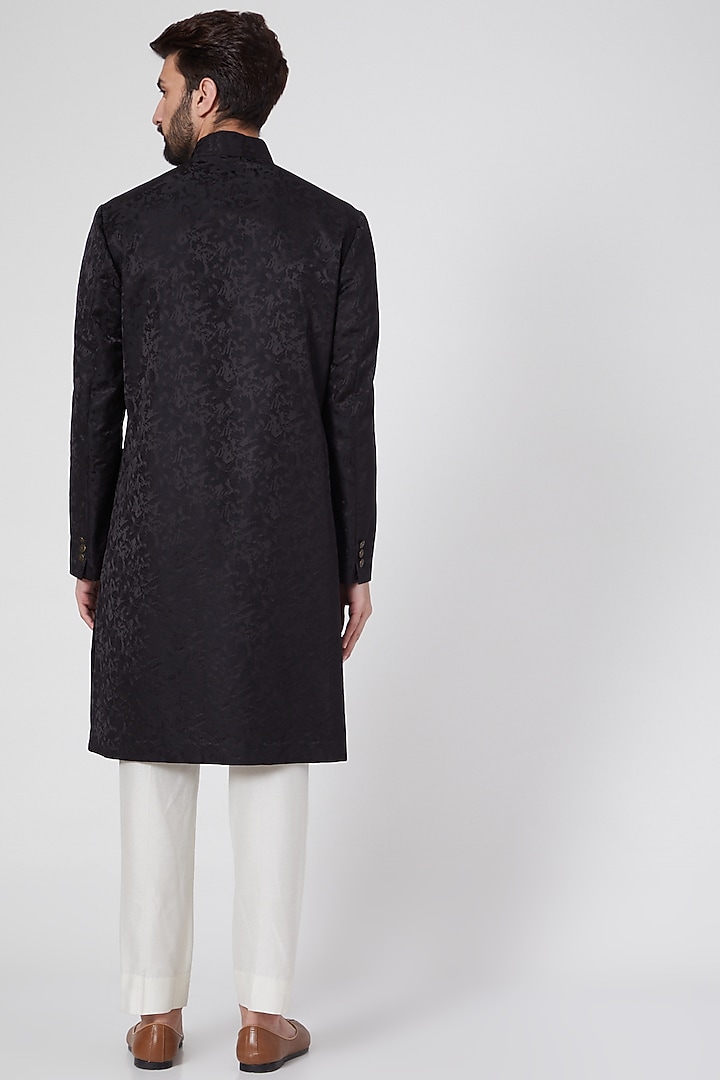 Black Silk Achkan Kurta by Ravi Bajaj at Pernia's Pop Up Shop