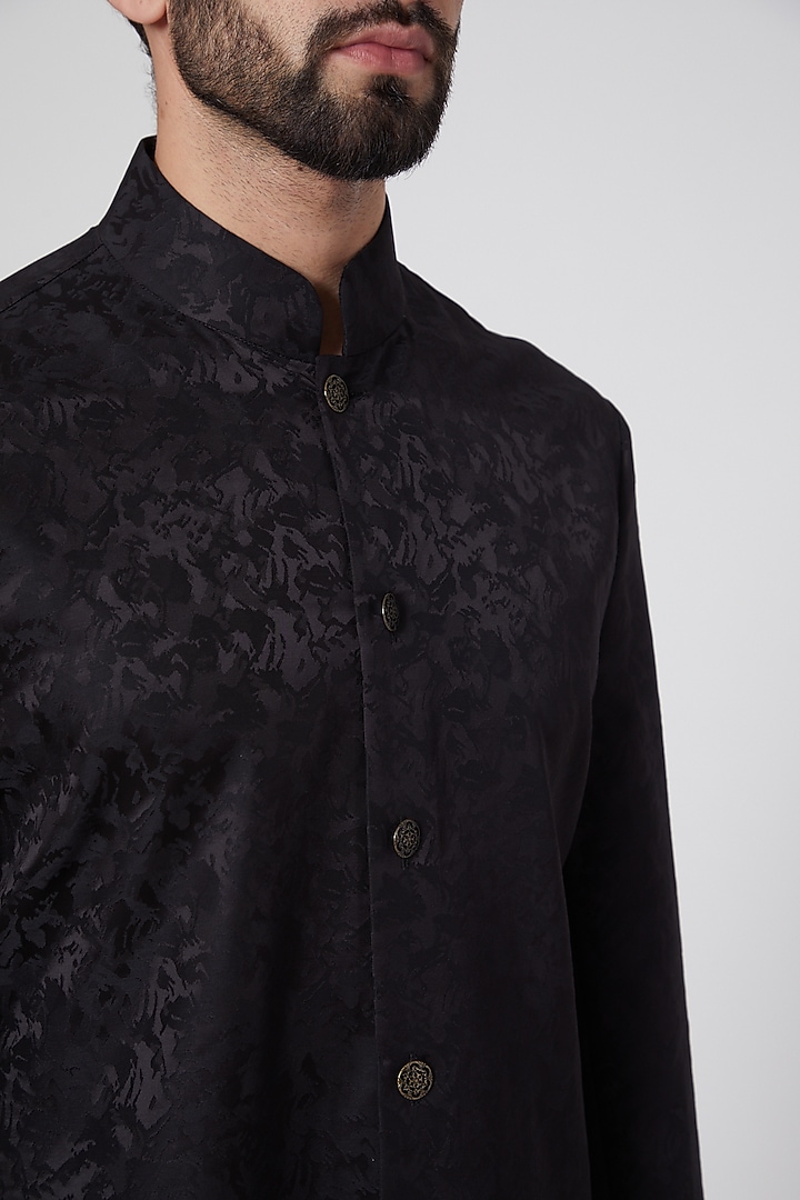 Black Silk Achkan Kurta by Ravi Bajaj at Pernia's Pop Up Shop