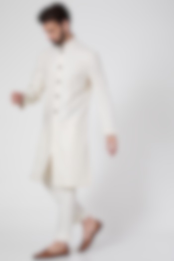 Ivory Silk Jacquard Achkan Kurta by Ravi Bajaj