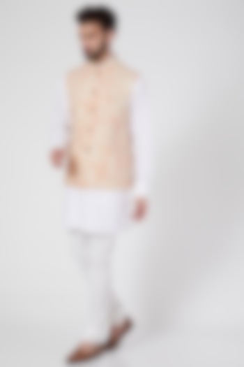 Nude Floral Printed Gilet Jacket by Ravi Bajaj