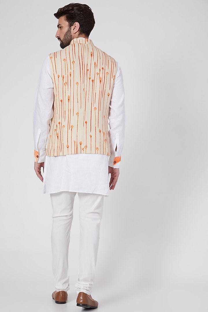 Nude Floral Printed Gilet Jacket by Ravi Bajaj at Pernia's Pop Up Shop