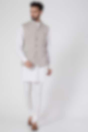 Beige Silk Gilet Jacket by Ravi Bajaj