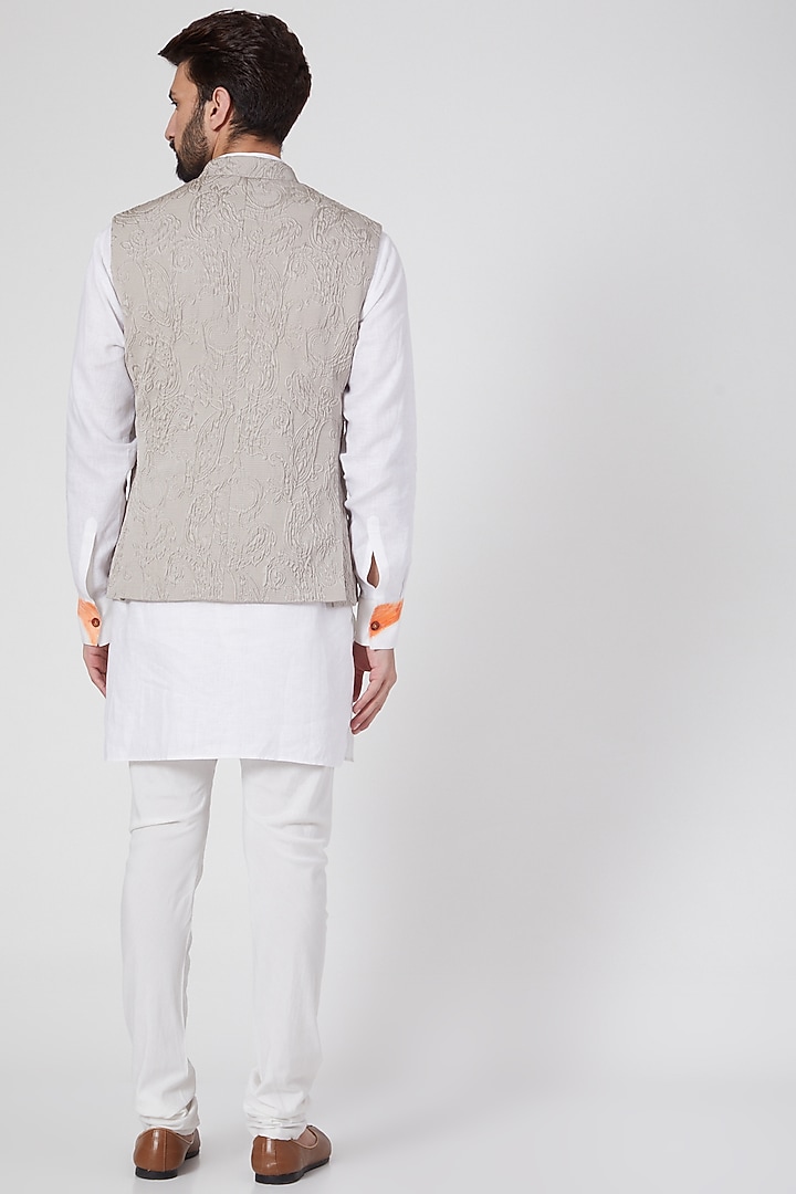 Beige Silk Gilet Jacket by Ravi Bajaj at Pernia's Pop Up Shop