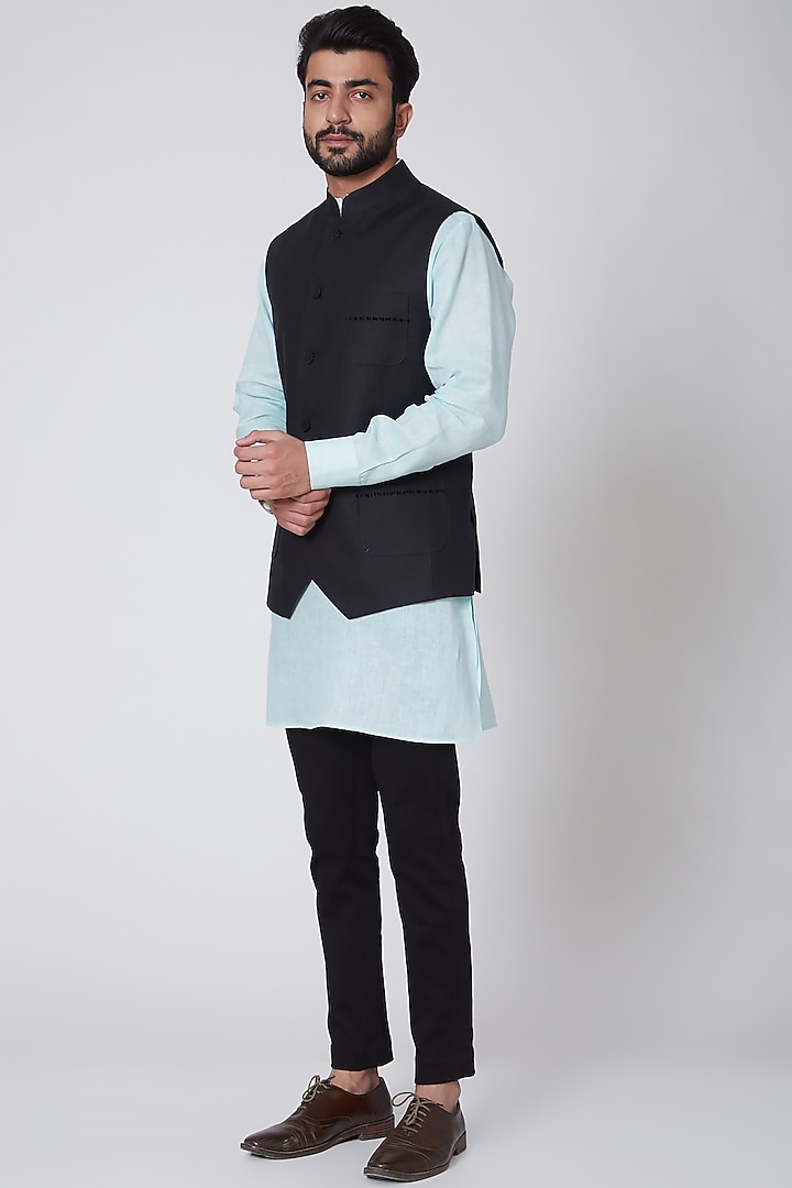 Black Embroidered Gilet by Ravi Bajaj at Pernia's Pop Up Shop