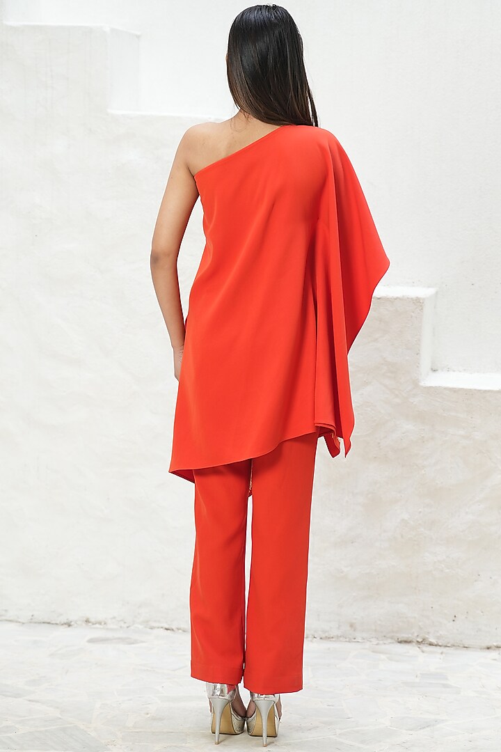 Orange Banana Crepe Floral Embroidered Co-Ord Set by Rabnoor K Sethi at Pernia's Pop Up Shop