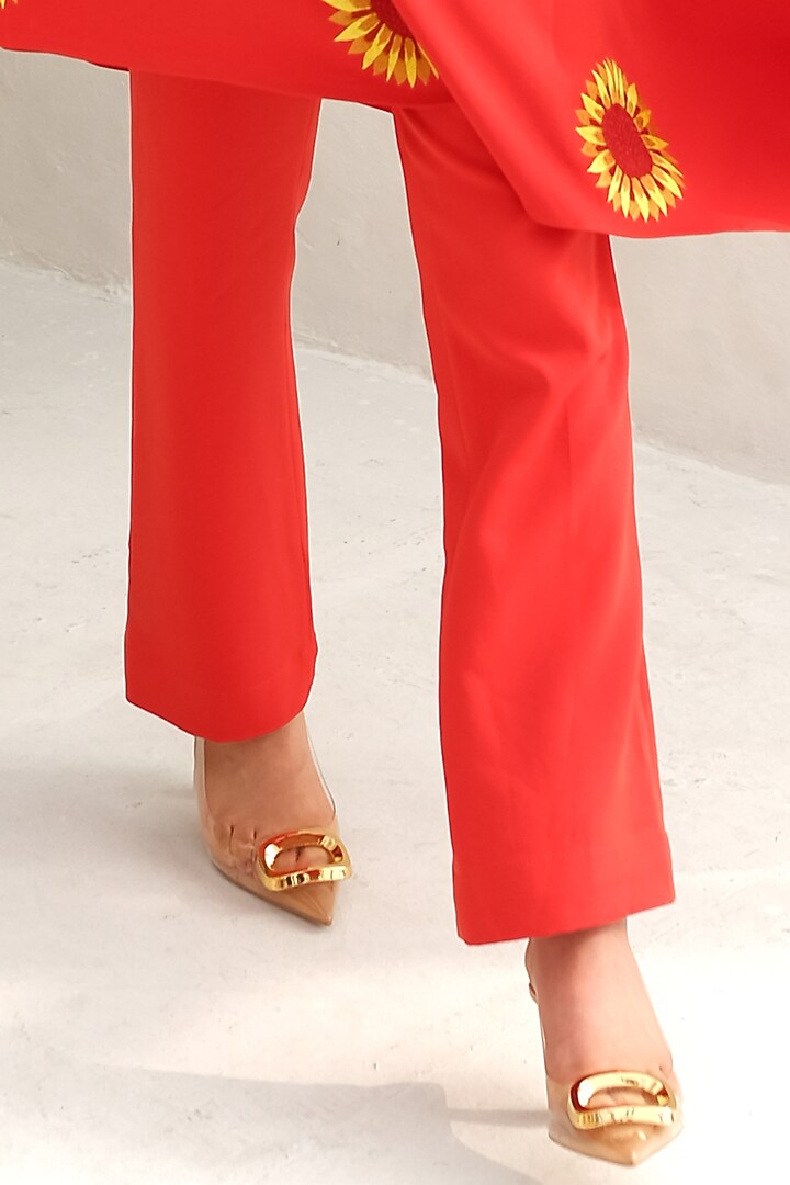 Orange Banana Crepe Floral Embroidered Co-Ord Set by Rabnoor K Sethi at Pernia's Pop Up Shop