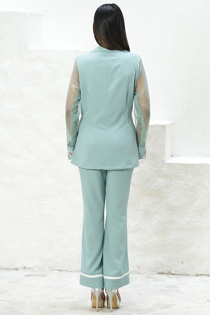 Shadow Green Mouse Crepe Hand Embroidered Co-Ord Set by Rabnoor K Sethi at Pernia's Pop Up Shop