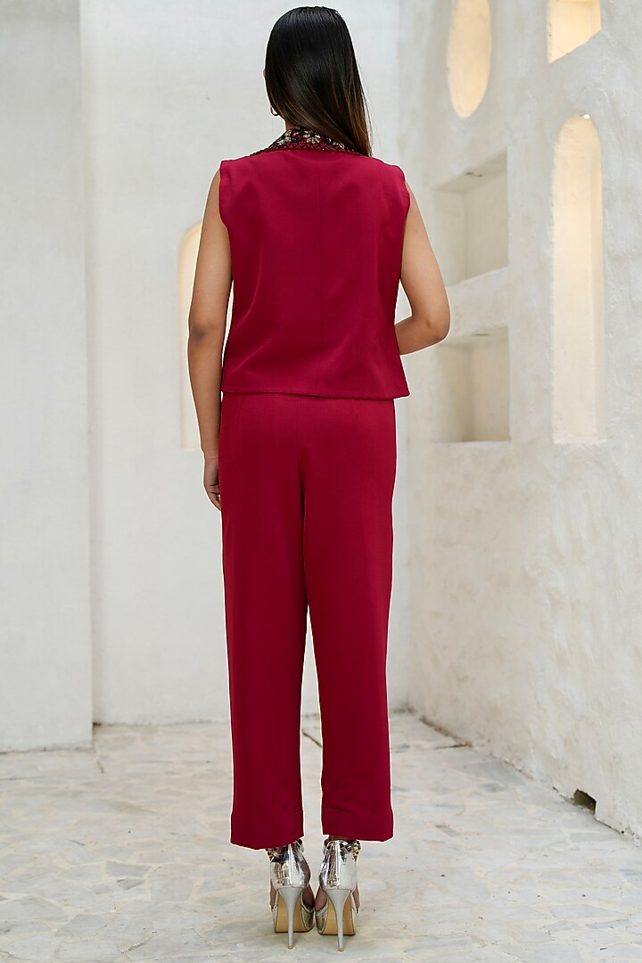 Crimson Red Banana Crepe Embellished Co-Ord Set by Rabnoor K Sethi at Pernia's Pop Up Shop