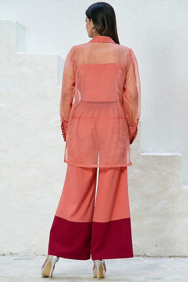 Coral Organza Hand Embroidered Co-Ord Set by Rabnoor K Sethi at Pernia's Pop Up Shop