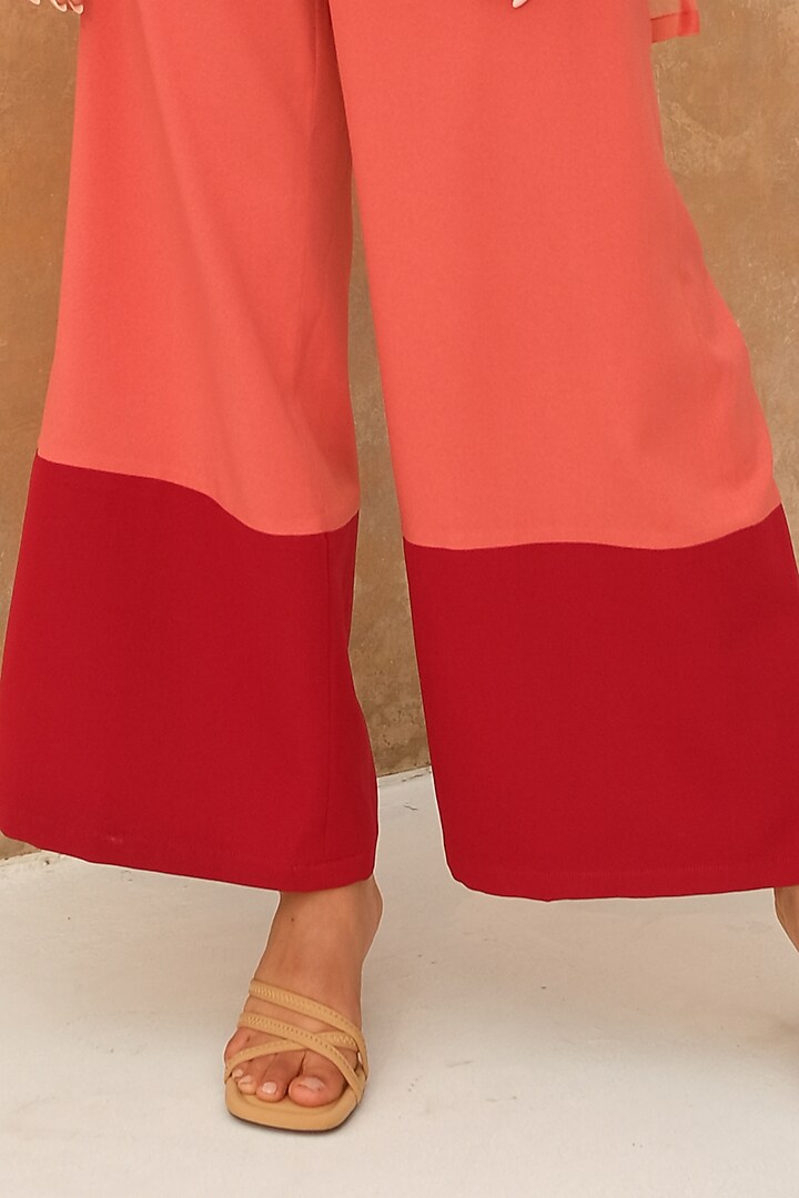 Coral Organza Hand Embroidered Co-Ord Set by Rabnoor K Sethi at Pernia's Pop Up Shop