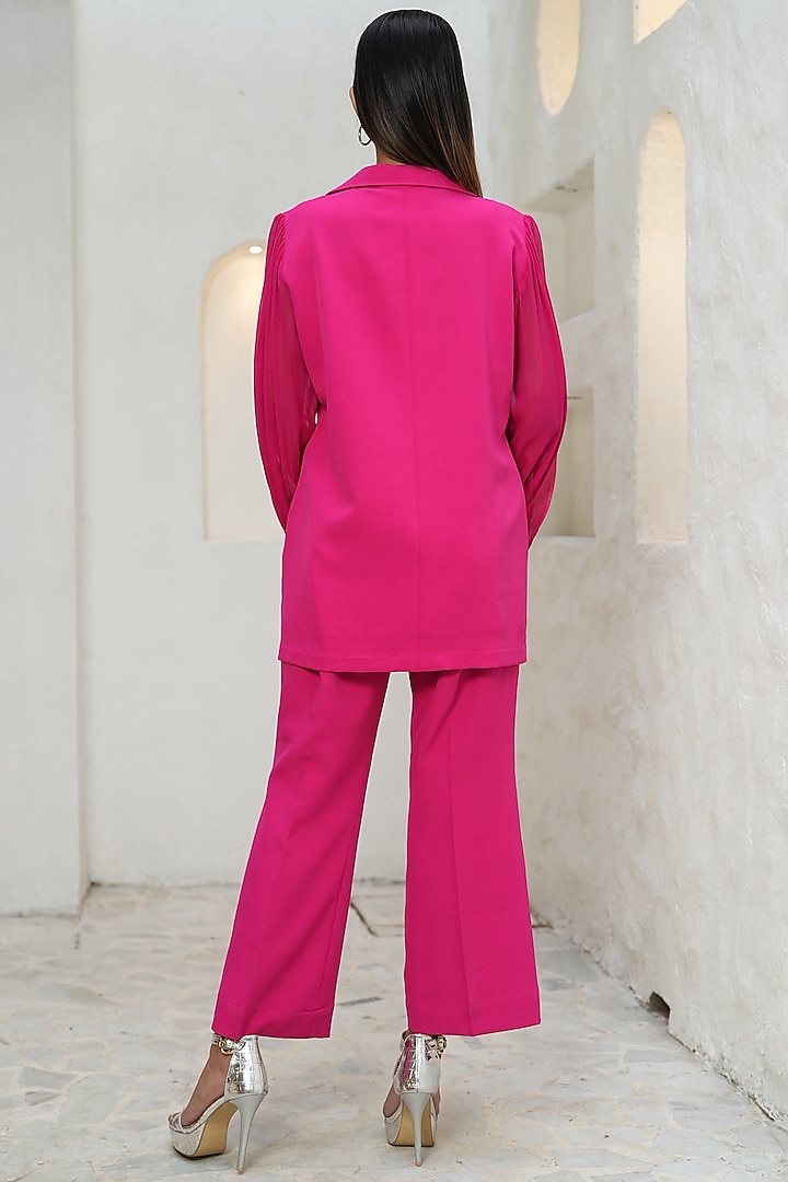 Fuchsia Pink Banana Crepe Pearl Embellished Shirt by Rabnoor K Sethi at Pernia's Pop Up Shop