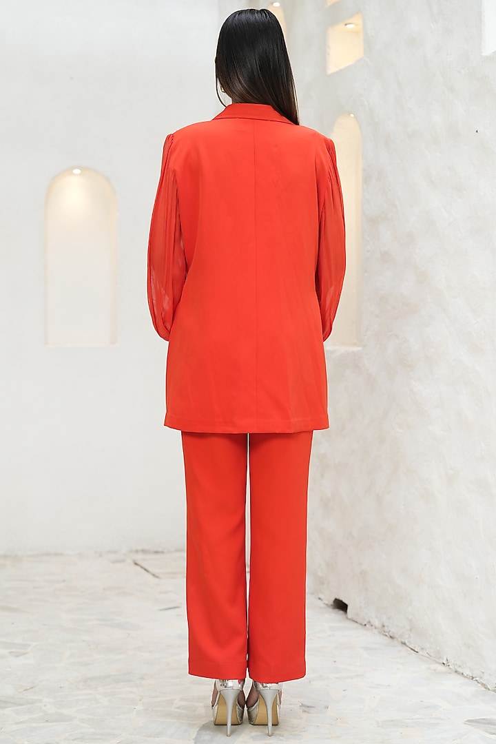 Tangerine Banana Crepe Pearl Embellished Shirt by Rabnoor K Sethi at Pernia's Pop Up Shop