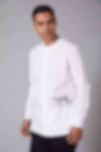White Poplin Embroidered Shirt by Rohit Bal Men