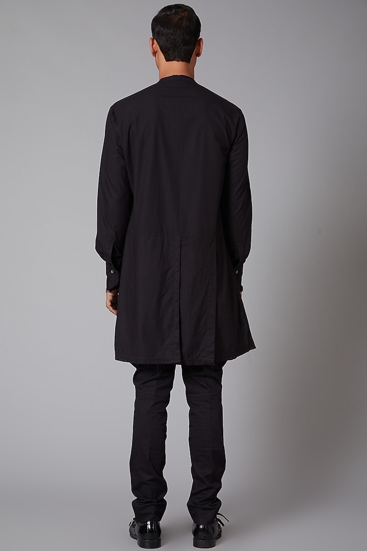 Black Poplin Cheetah Embroidered Party Wear Shirt by Rohit Bal Men at Pernia's Pop Up Shop