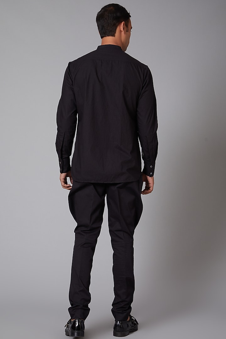 Black Poplin Cheetah Embroidered Party Wear Shirt by Rohit Bal Men at Pernia's Pop Up Shop