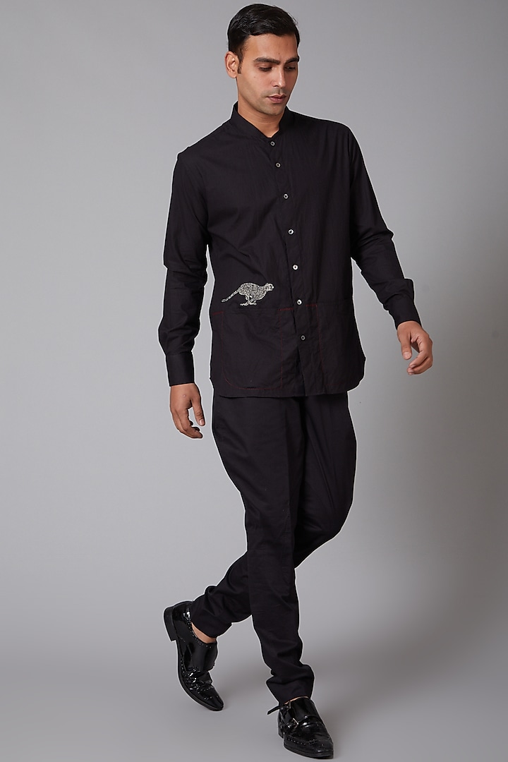 Black Embroidered Shirt by Rohit Bal Men