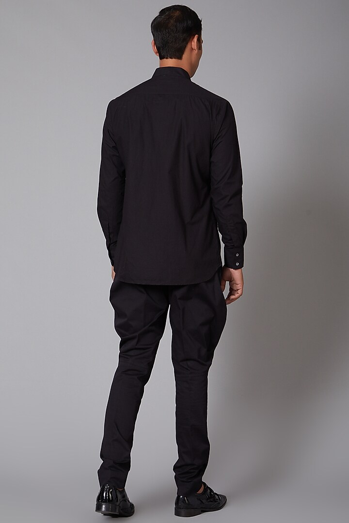 Black Poplin Cheetah Embroidered Party Wear Shirt by Rohit Bal Men at Pernia's Pop Up Shop