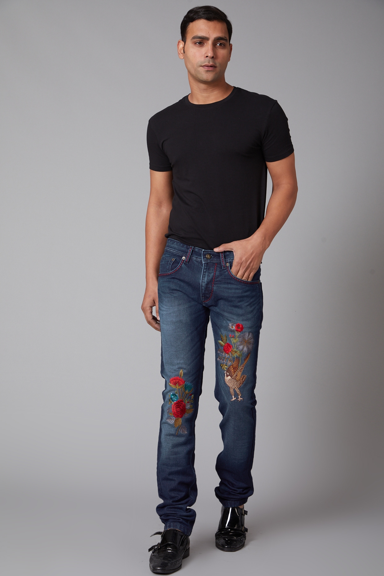 Cobalt Blue Eagle \u0026 Floral Embroidered 