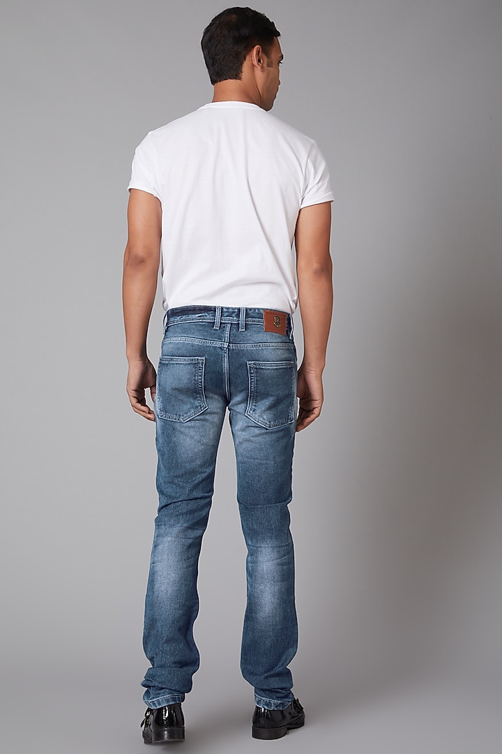 Sky Blue Embroidered Cotton Jeans by Rohit Bal Men at Pernia's Pop Up Shop