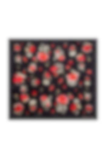 Black Floral Printed Pocket Square & Tie (Set of 2) by Rohit Bal Men at Pernia's Pop Up Shop