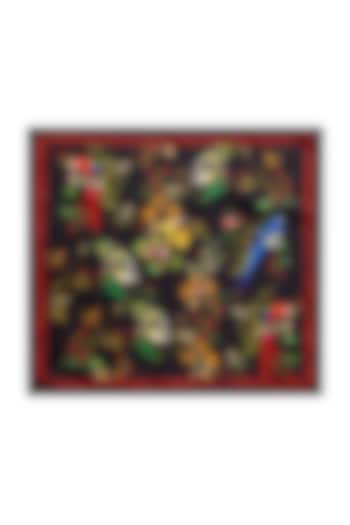 Black Satin Printed Pocket Square & Tie (Set of 2) by Rohit Bal Men at Pernia's Pop Up Shop