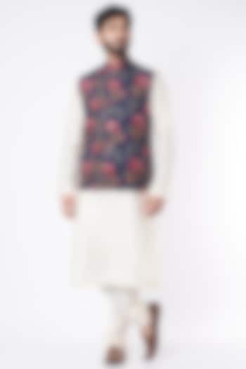 Indigo Linen Bundi Jacket by Rohit Bal Men