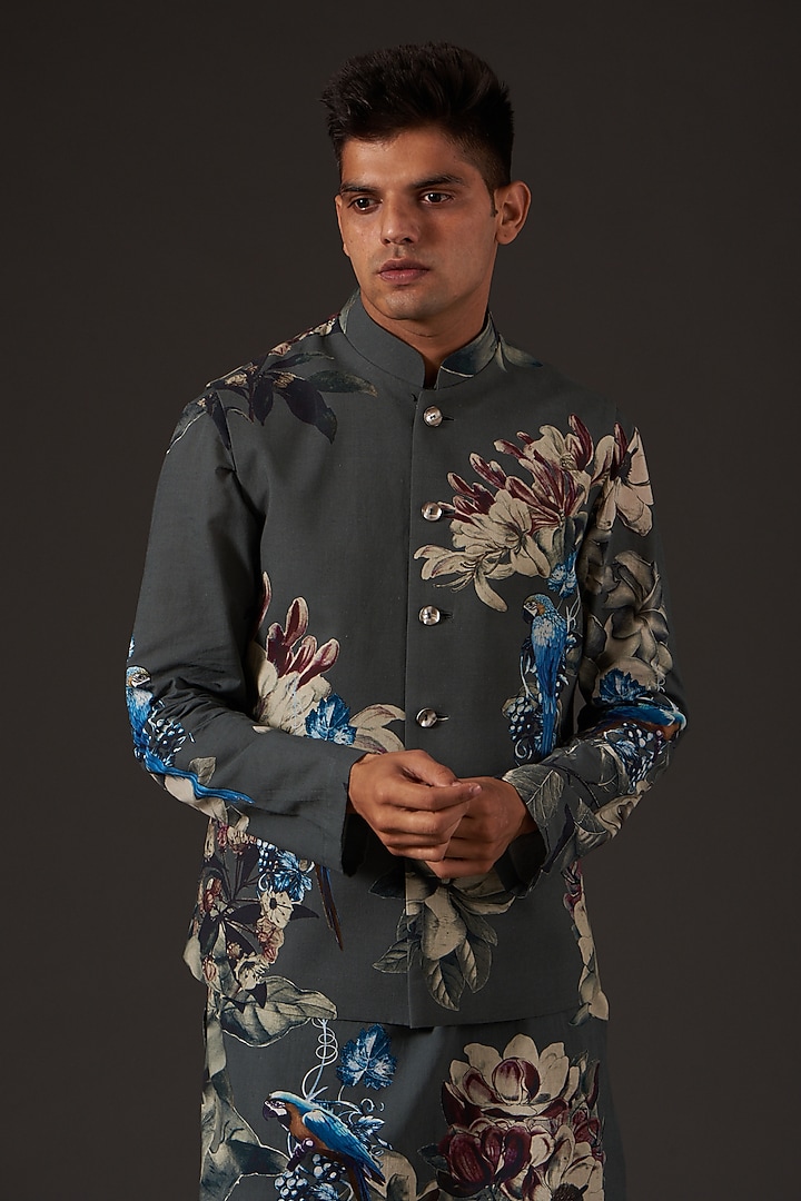 Grey Digital Printed Bundi Jacket by Balance by Rohit Bal Men at Pernia's Pop Up Shop