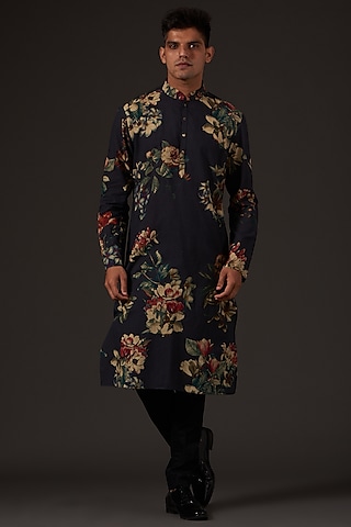Black Digital Printed Kurta Set by Balance by Rohit Bal Men