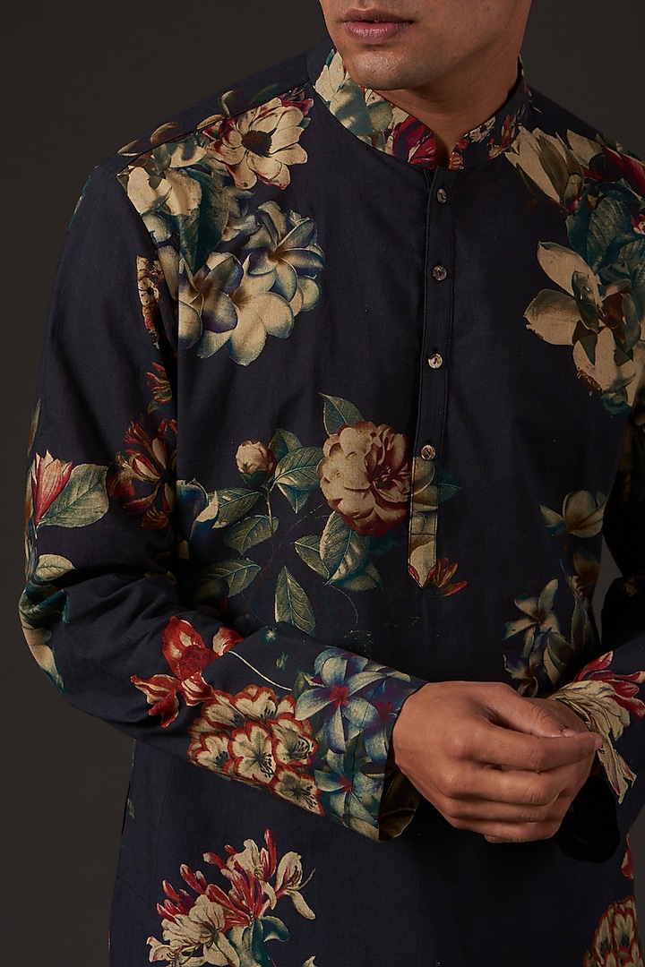 Black Digital Printed Kurta Set by Balance by Rohit Bal Men at Pernia's Pop Up Shop
