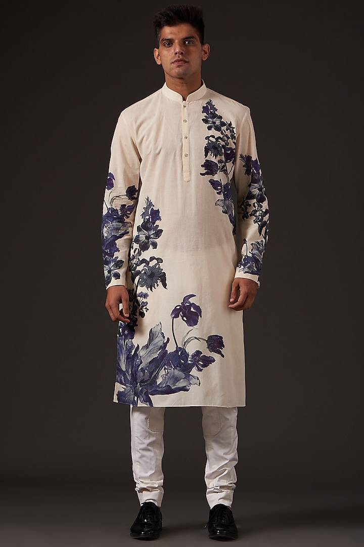 Buy Balance by Rohit Bal Men Ivory Floral Digital Printed Kurta Set at ...
