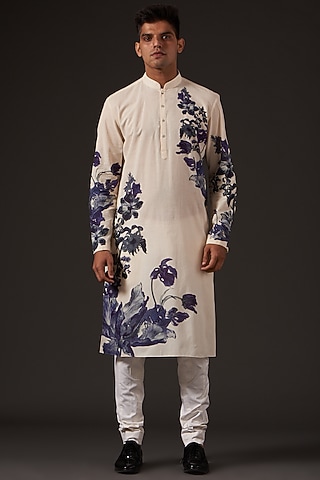 Ivory Floral Digital Printed Kurta Set by Balance by Rohit Bal Men