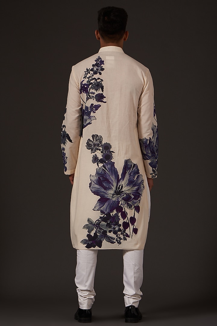 Ivory Floral Digital Printed Kurta Set by Balance by Rohit Bal Men at Pernia's Pop Up Shop