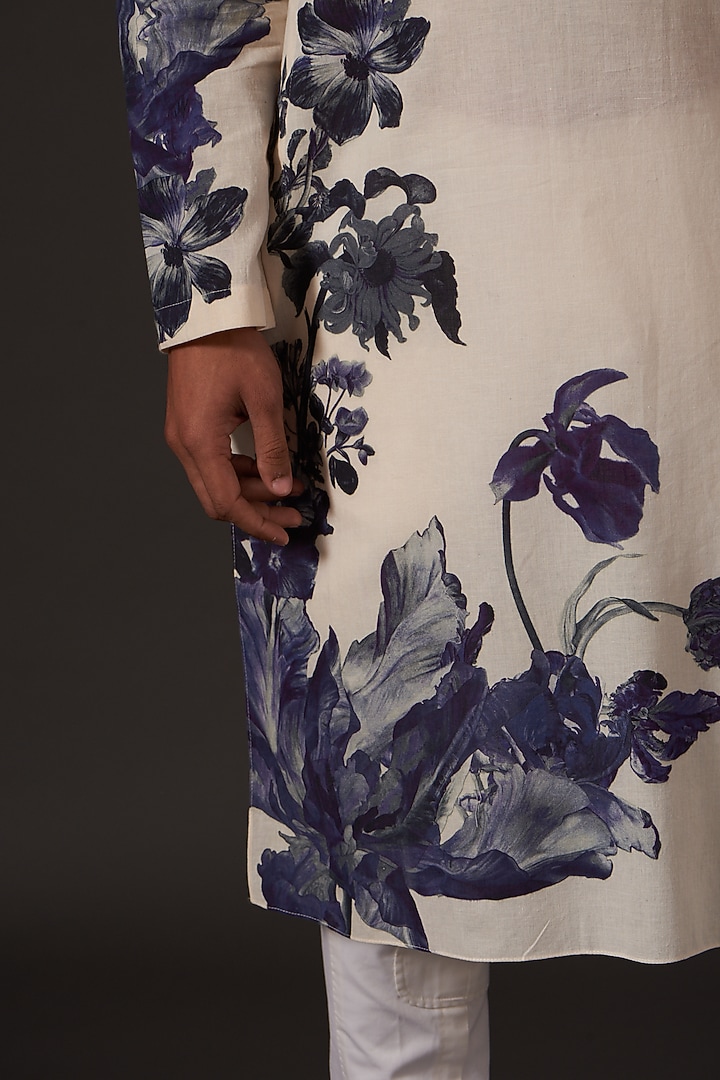 Ivory Floral Digital Printed Kurta Set by Balance by Rohit Bal Men at Pernia's Pop Up Shop