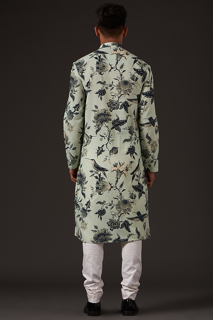 Sea Green Cotton Floral Digital Printed Kurta Set by Balance by Rohit Bal Men at Pernia's Pop Up Shop
