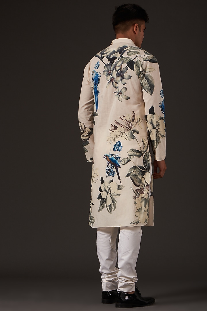 Ivory Floral Printed Kurta Set by Balance by Rohit Bal Men at Pernia's Pop Up Shop