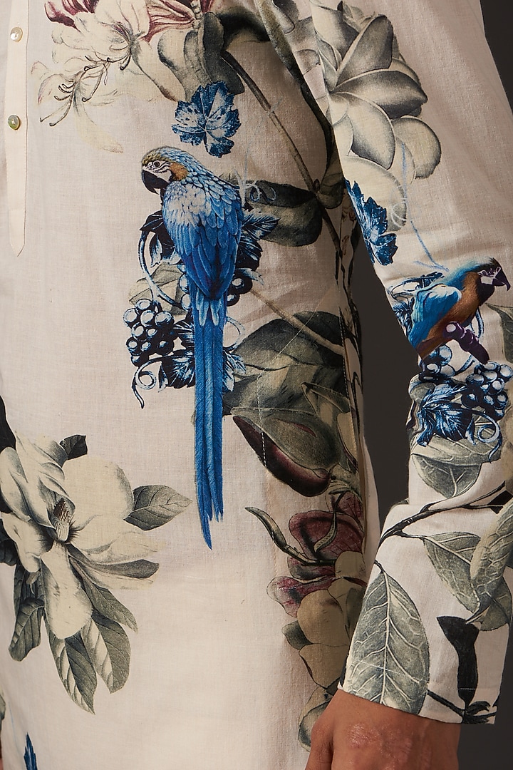 Ivory Floral Printed Kurta Set by Balance by Rohit Bal Men at Pernia's Pop Up Shop